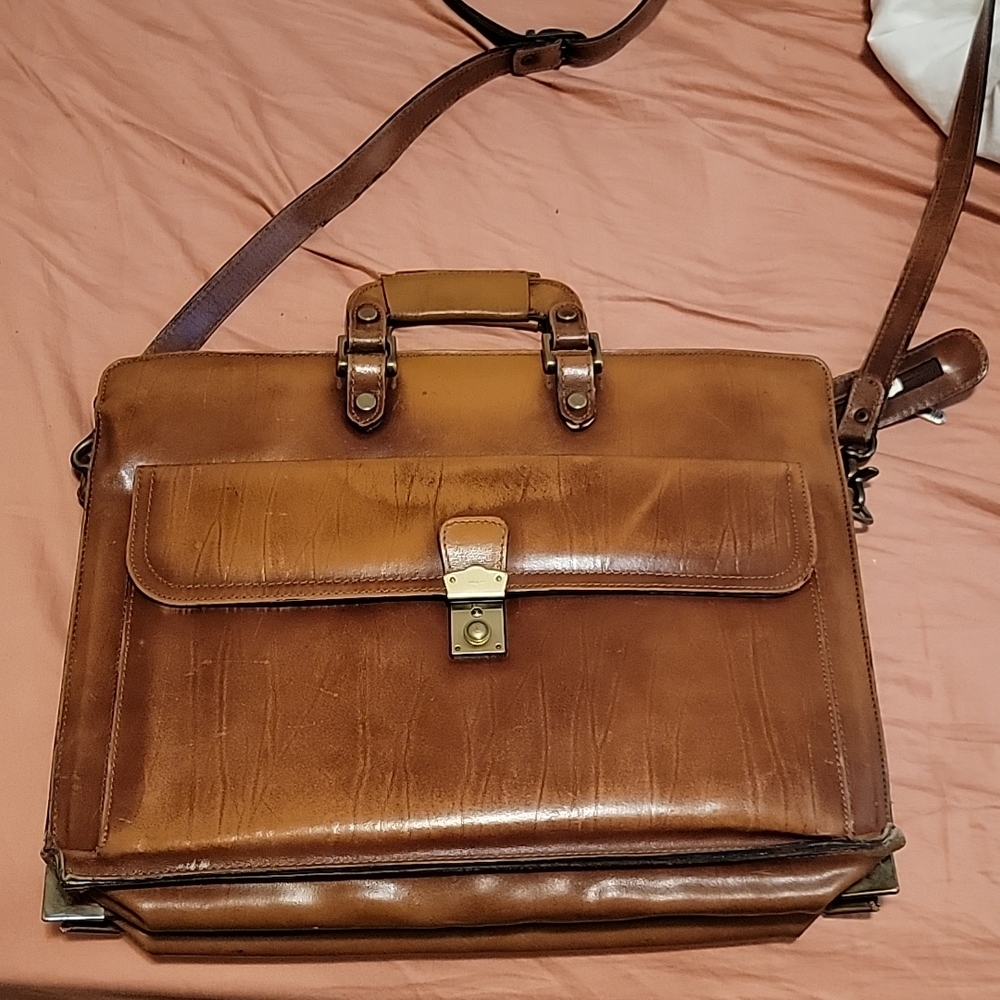 Brown Leather briefcase with shoulder strap